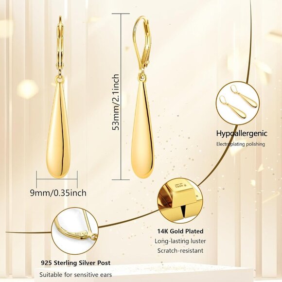 Brand New 14k Gold Teardrop Earrings Women's Jewelry Gift - Picture 4 of 7